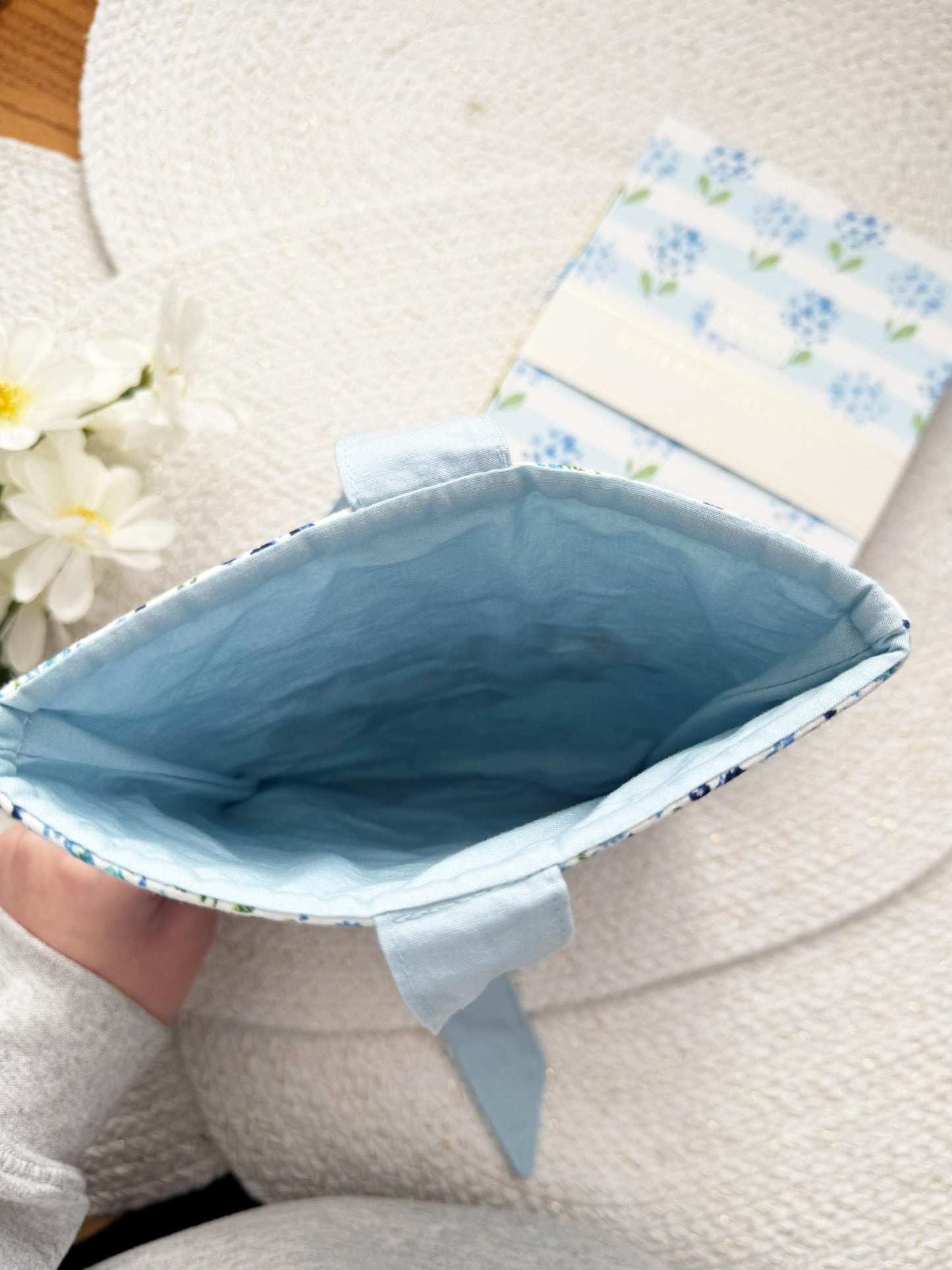 Blue Mini Floral 'In My Bookish Era' Embroidered Book Sleeve