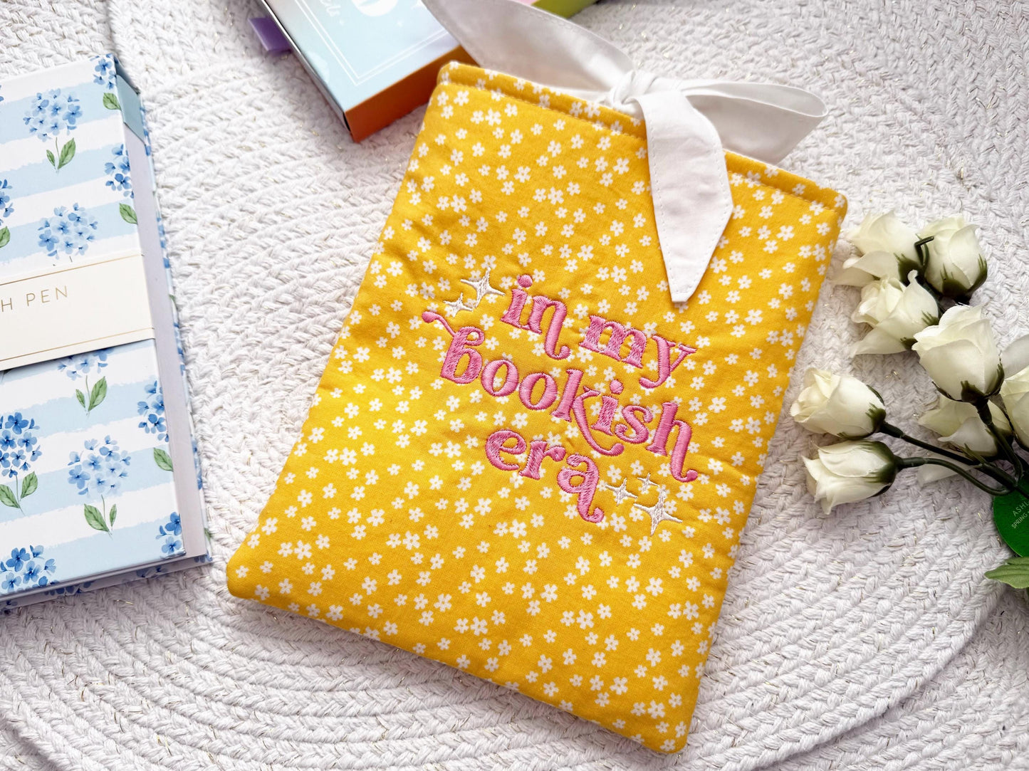 Yellow Floral 'In My Bookish Era' Embroidered Book Sleeve
