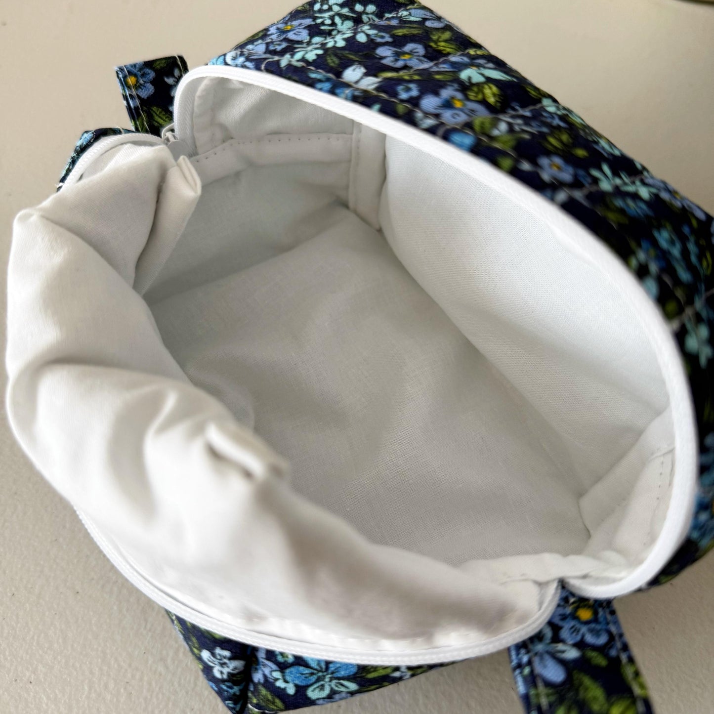 Ditsy Blue Floral Quilted Mini Boxy Makeup Bag