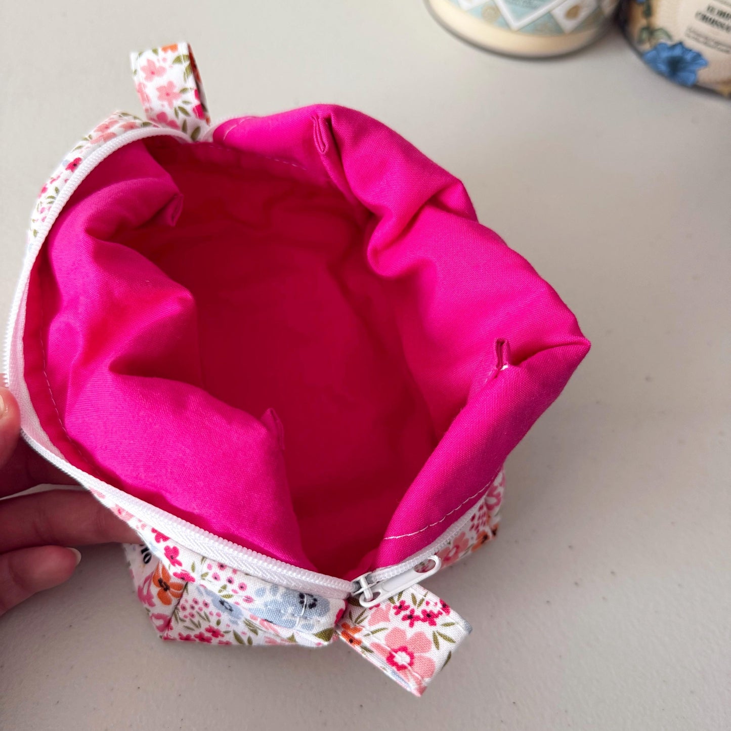 Floral On Pink Quilted Mini Boxy Makeup Bag