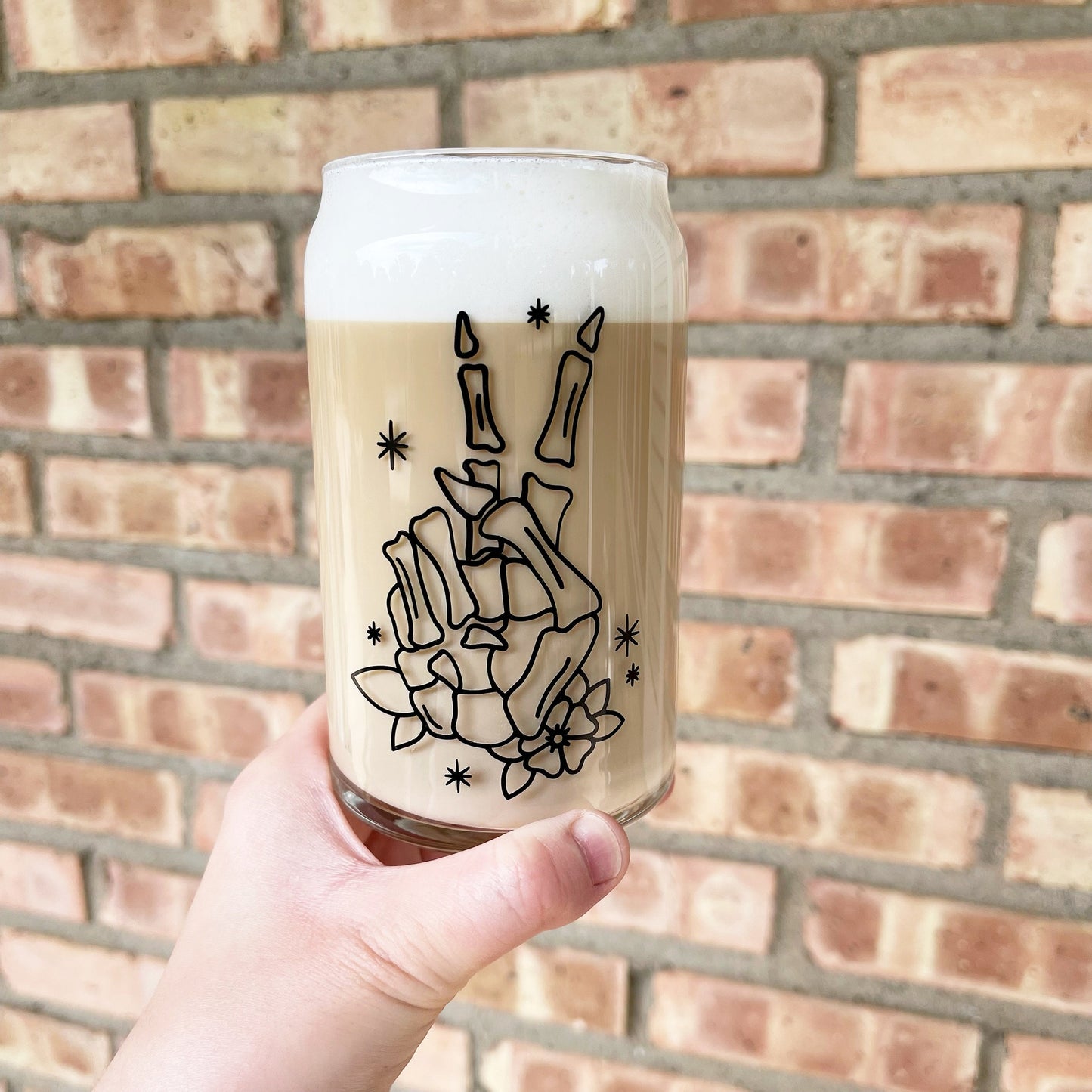 Skeleton Hand Peace Glass Cup