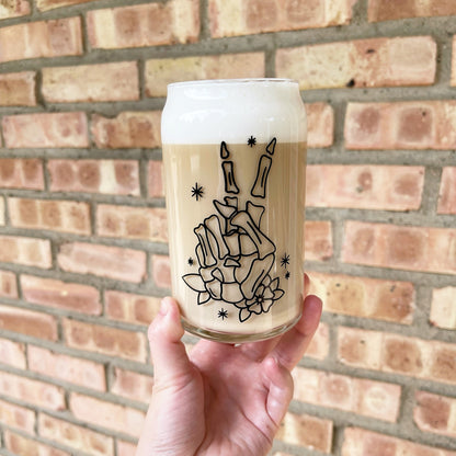 Skeleton Hand Peace Glass Cup