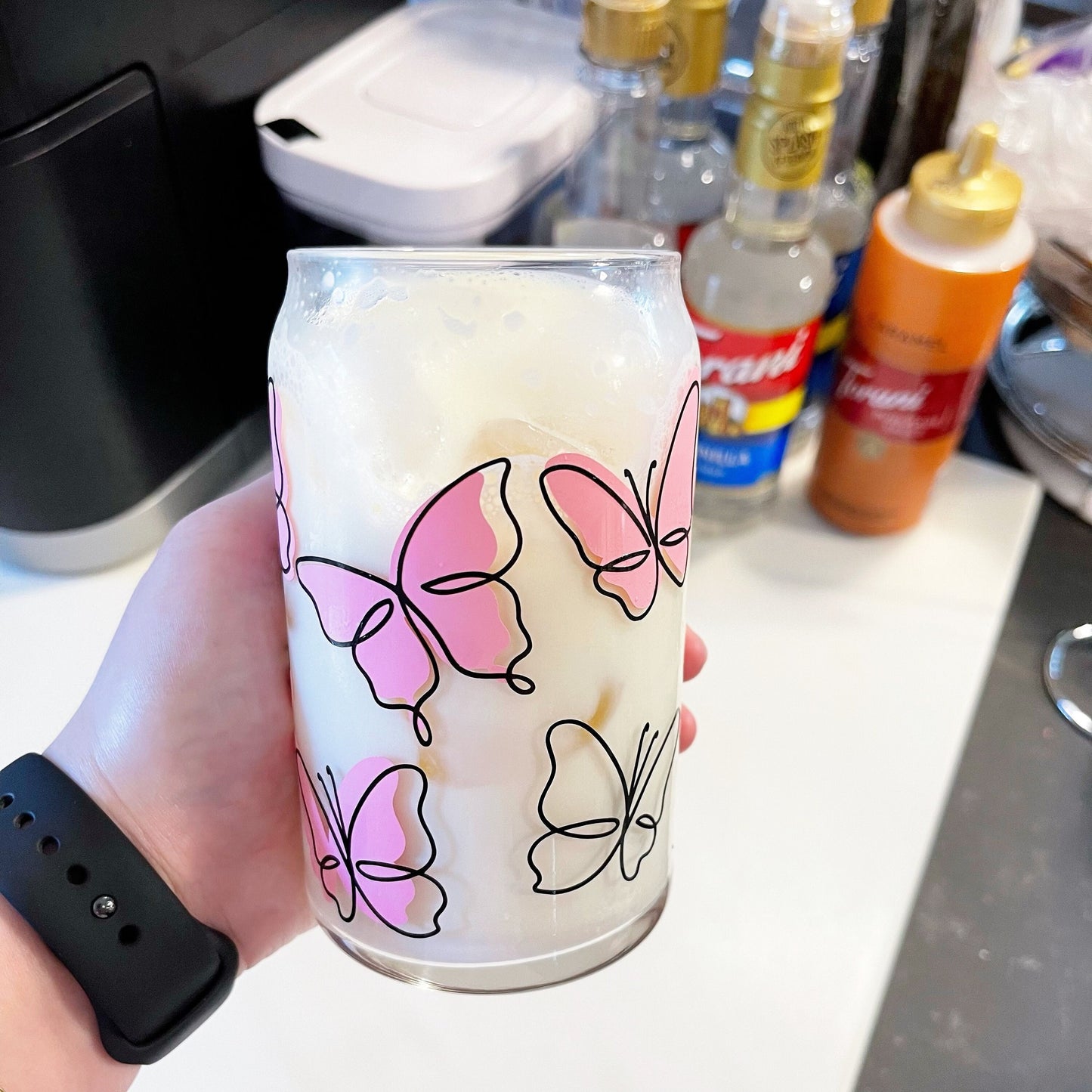 Butterfly Line Art Glass Cup