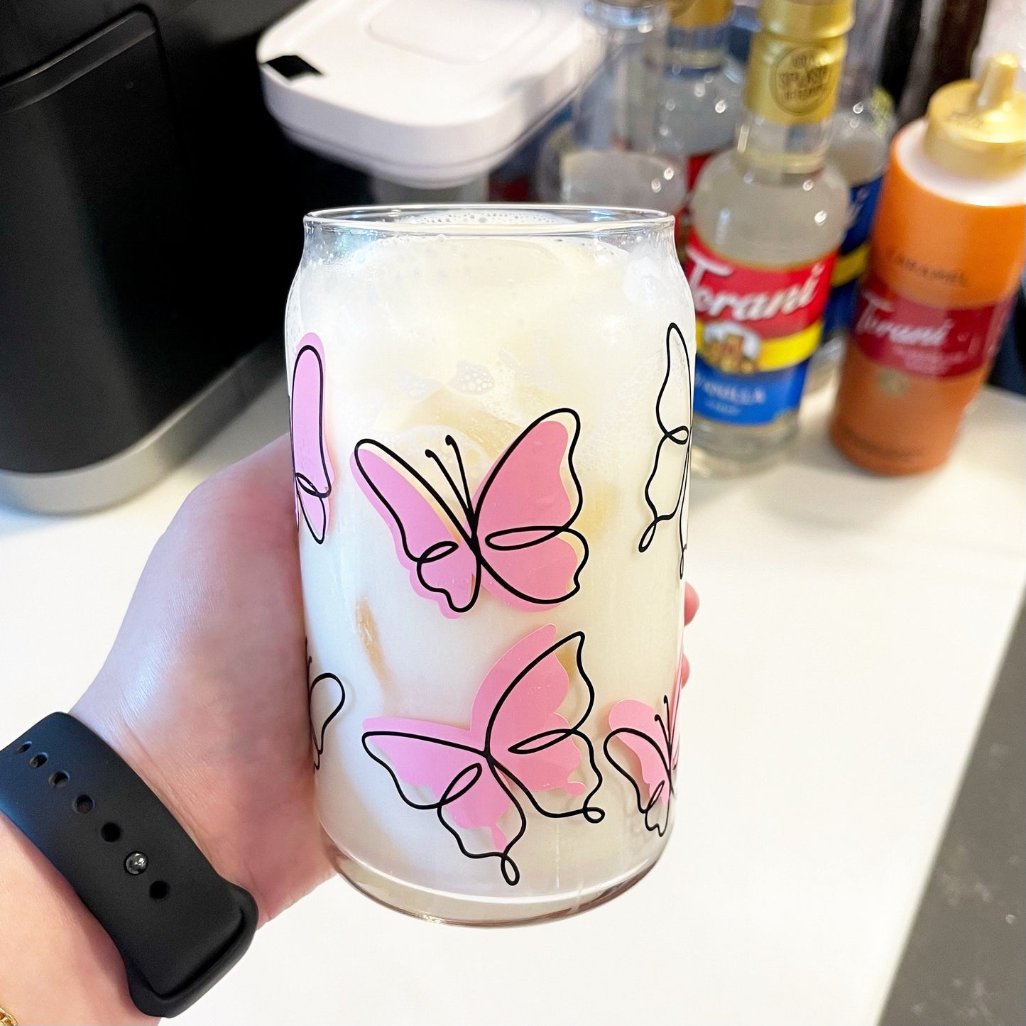 Butterfly Line Art Glass Cup