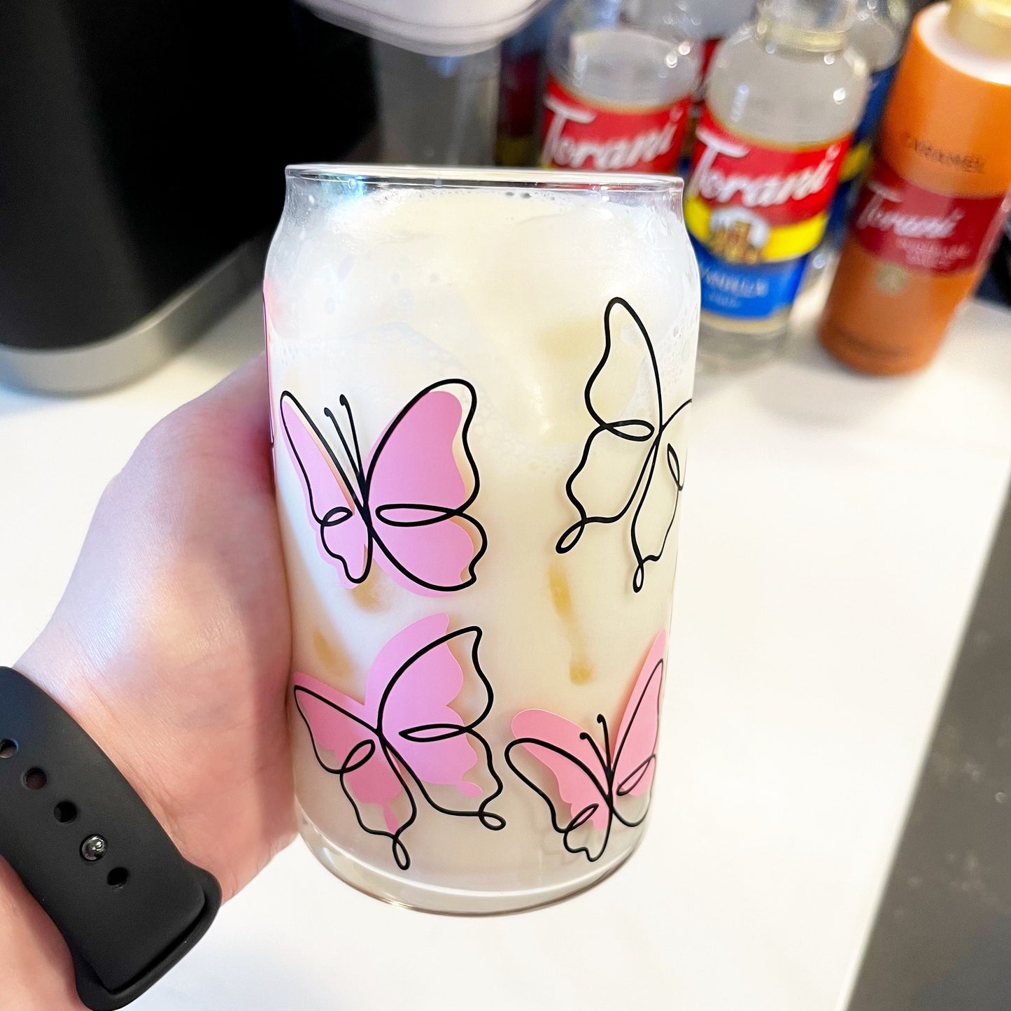 Butterfly Line Art Glass Cup