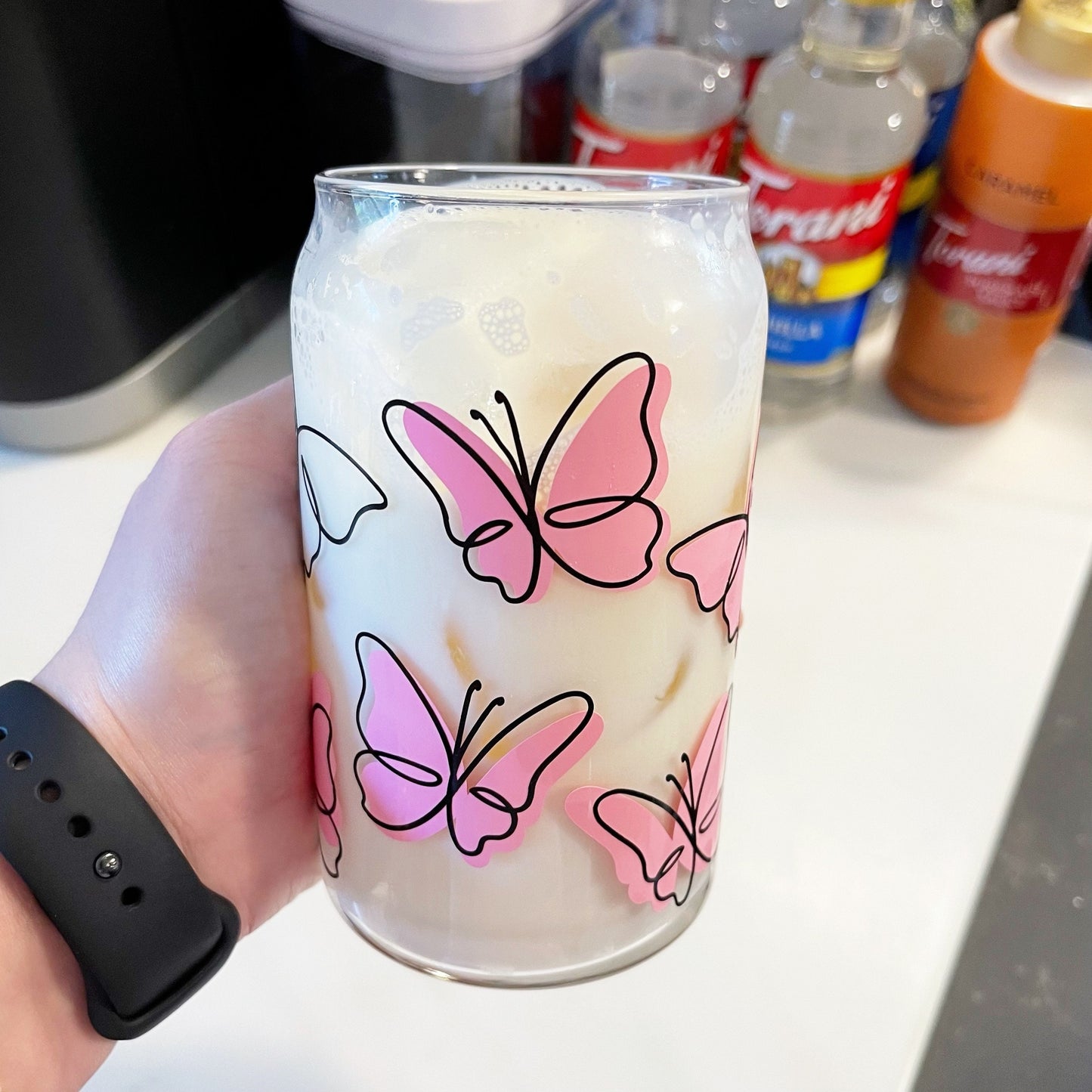 Butterfly Line Art Glass Cup