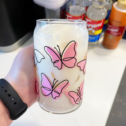 Butterfly Line Art Glass Cup