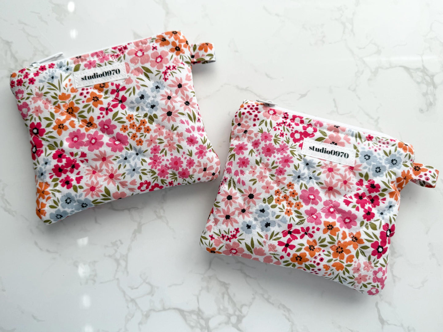 Floral on Pink Quilted Mini Pouch