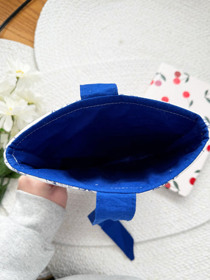 White & Navy Floral 'Enemies To Lovers Book Club' Embroidered Book Sleeve