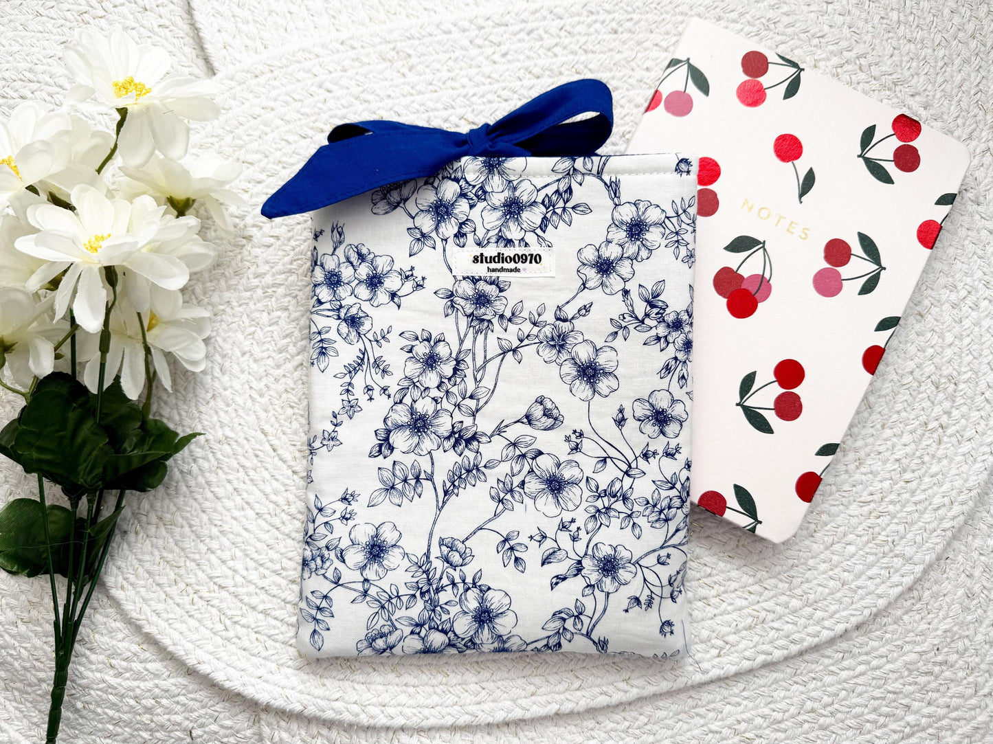 White & Navy Floral 'Enemies To Lovers Book Club' Embroidered Book Sleeve