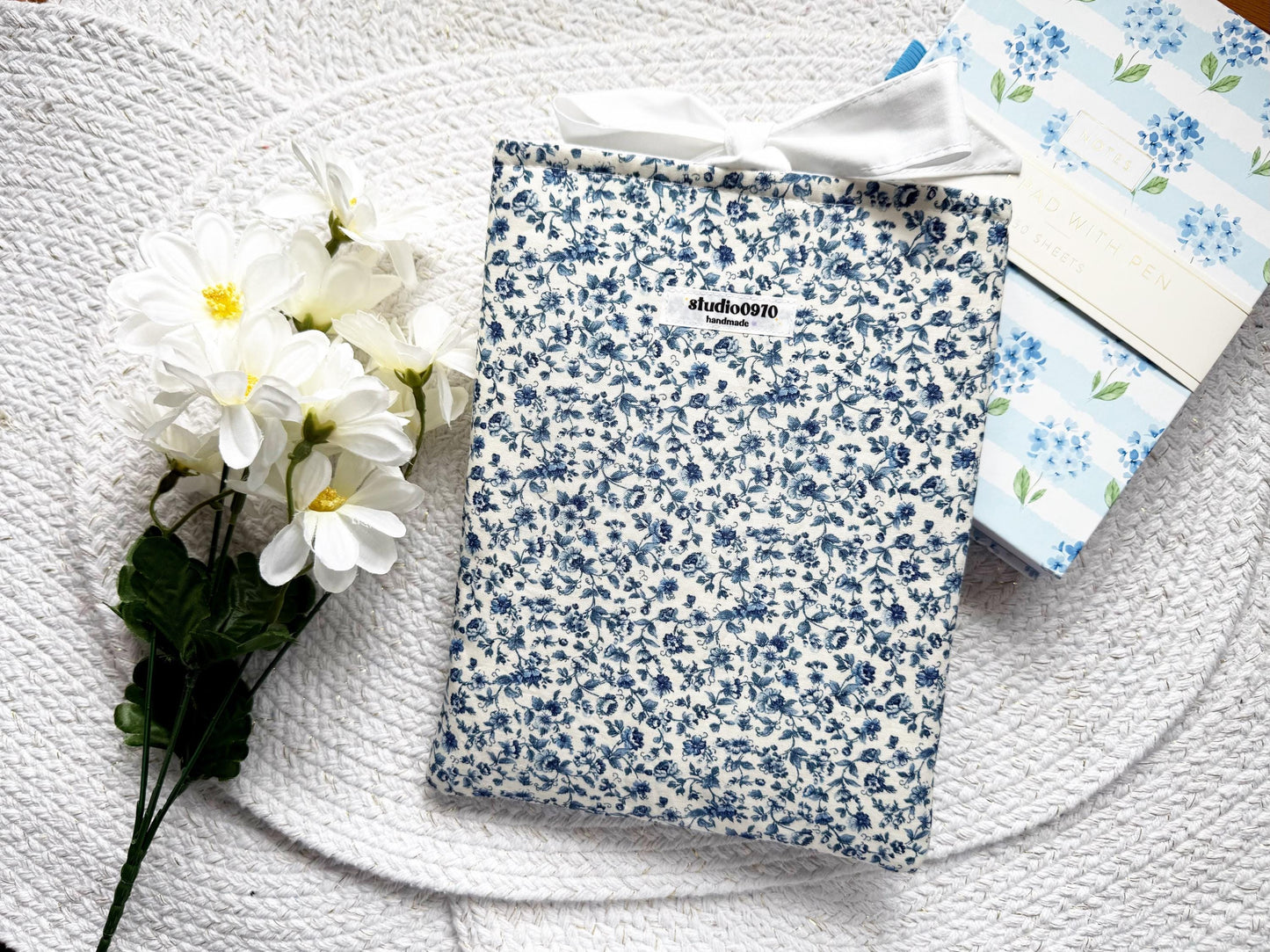Blue Floral On Cream Book Sleeve