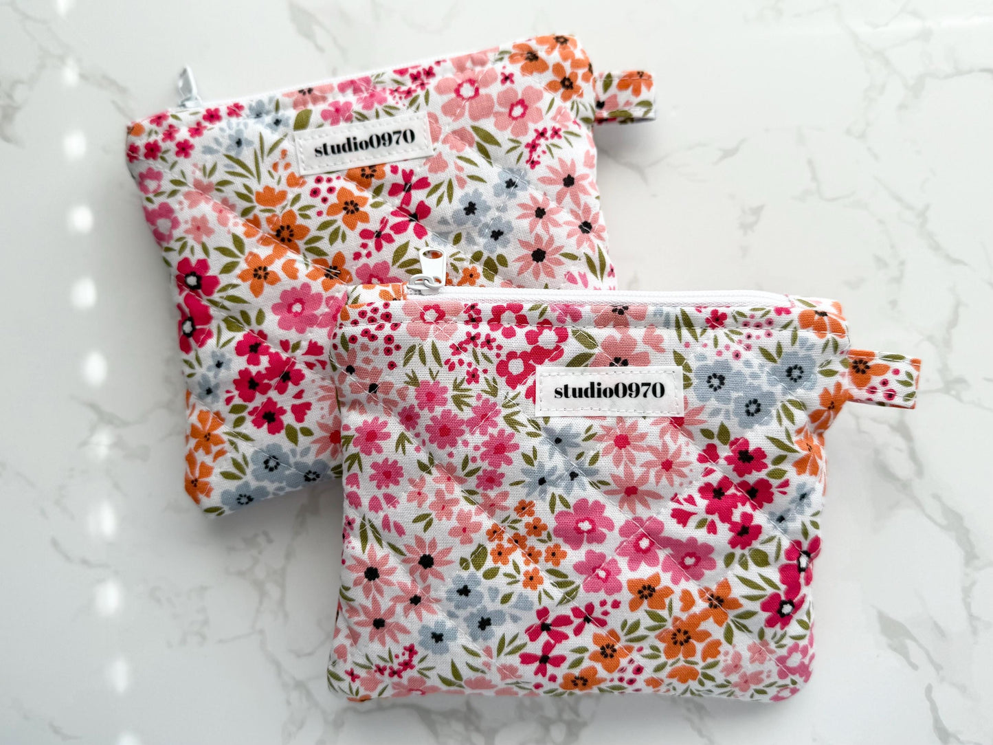 Floral on Pink Quilted Mini Pouch