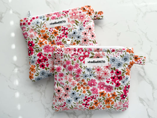 Floral on Pink Quilted Mini Pouch