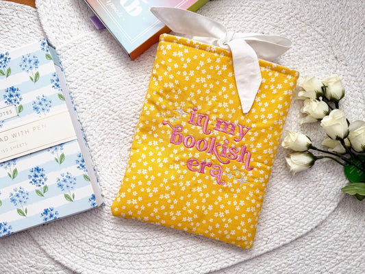 Yellow Floral 'In My Bookish Era' Embroidered Book Sleeve