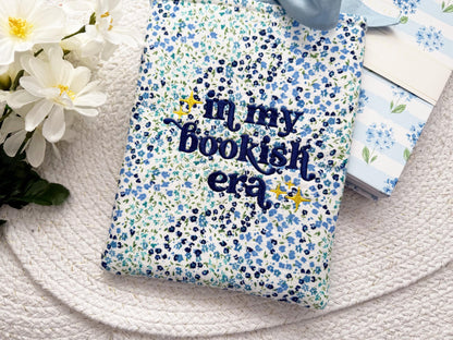 Blue Mini Floral 'In My Bookish Era' Embroidered Book Sleeve