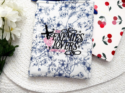 White & Navy Floral 'Enemies To Lovers Book Club' Embroidered Book Sleeve