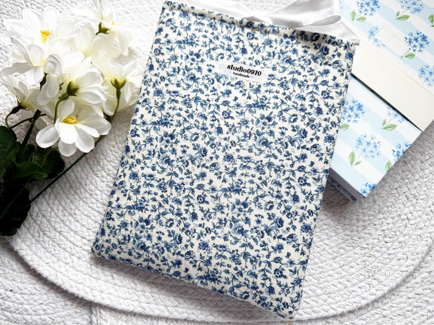 Blue Floral On Cream Book Sleeve