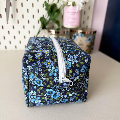 Ditsy Blue Floral Quilted Mini Boxy Makeup Bag