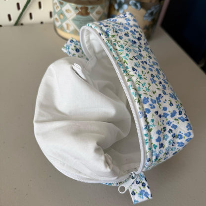 Blue Mini Floral Patchwork Quilted Mini Boxy Makeup Bag