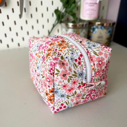 Floral On Pink Quilted Mini Boxy Makeup Bag