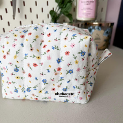 Mini Wildflower Floral Quilted Mini Boxy Makeup Bag