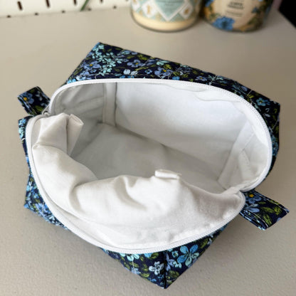 Ditsy Blue Floral Quilted Mini Boxy Makeup Bag