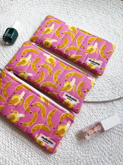 Bananas On Pink Quilted Pencil Case