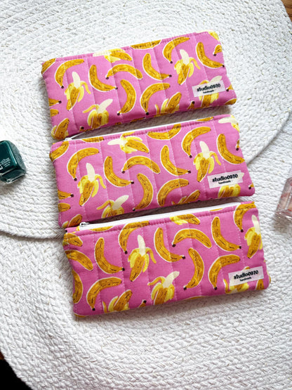 Bananas On Pink Quilted Pencil Case