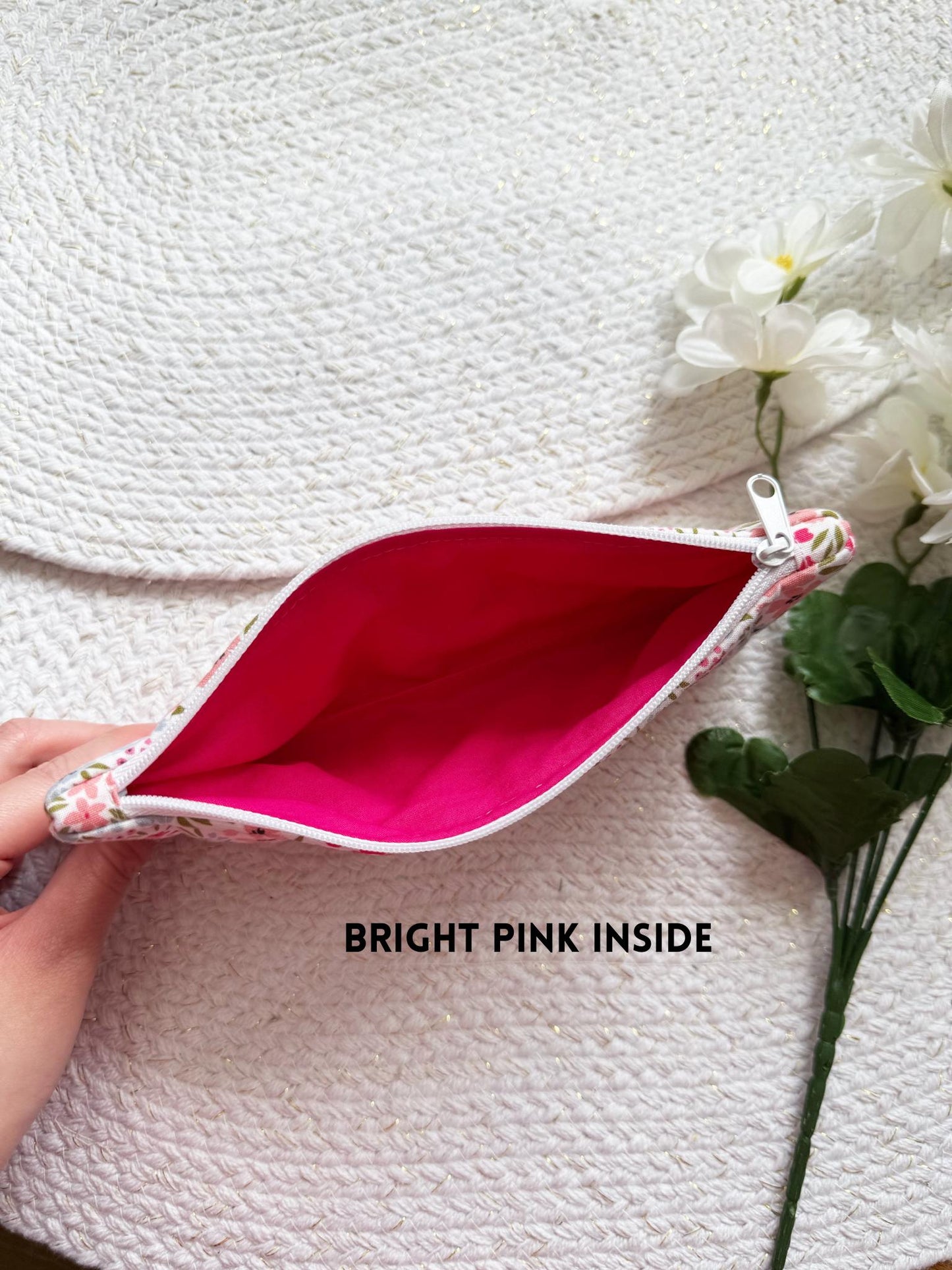 Floral On Pink Quilted Pencil Case