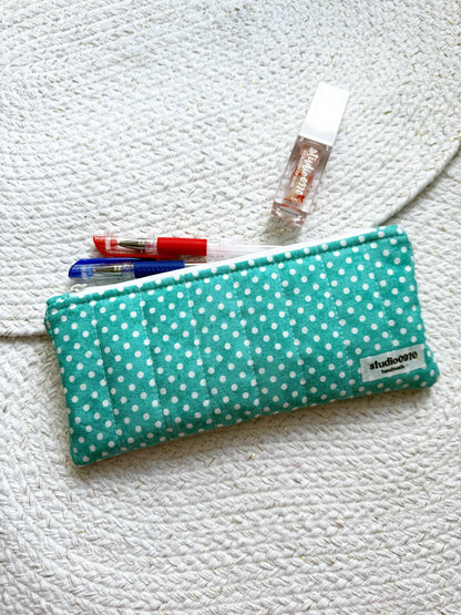 Turquoise Dot Quilted Pencil Case