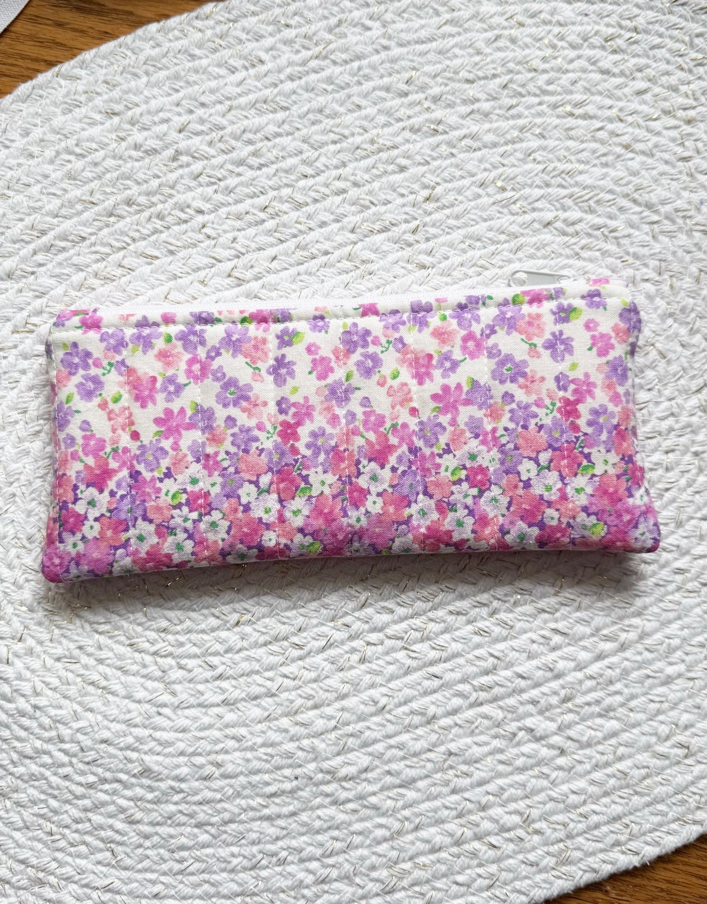 Floral Pink Stripes Quilted Pencil Case