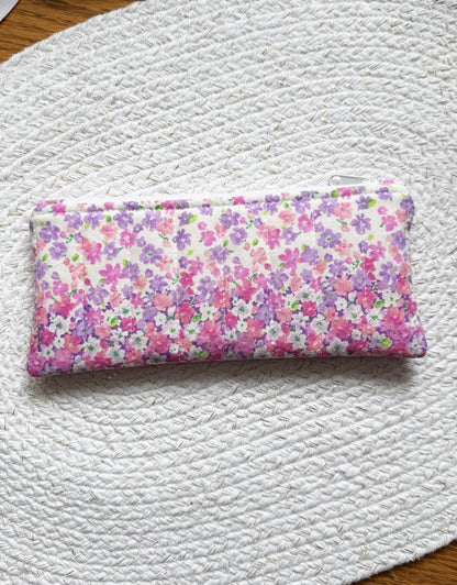 Floral Pink Stripes Quilted Pencil Case