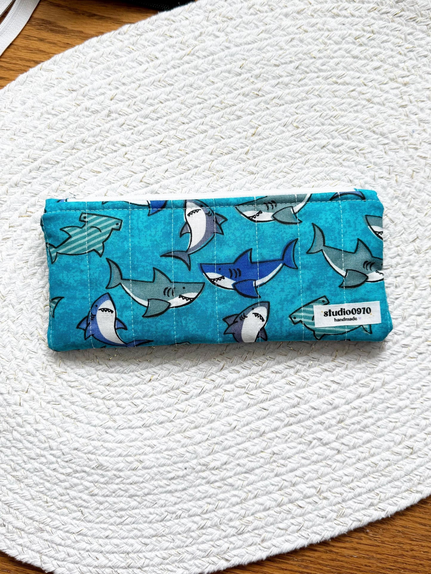 Packed Sharks Quilted Pencil Case