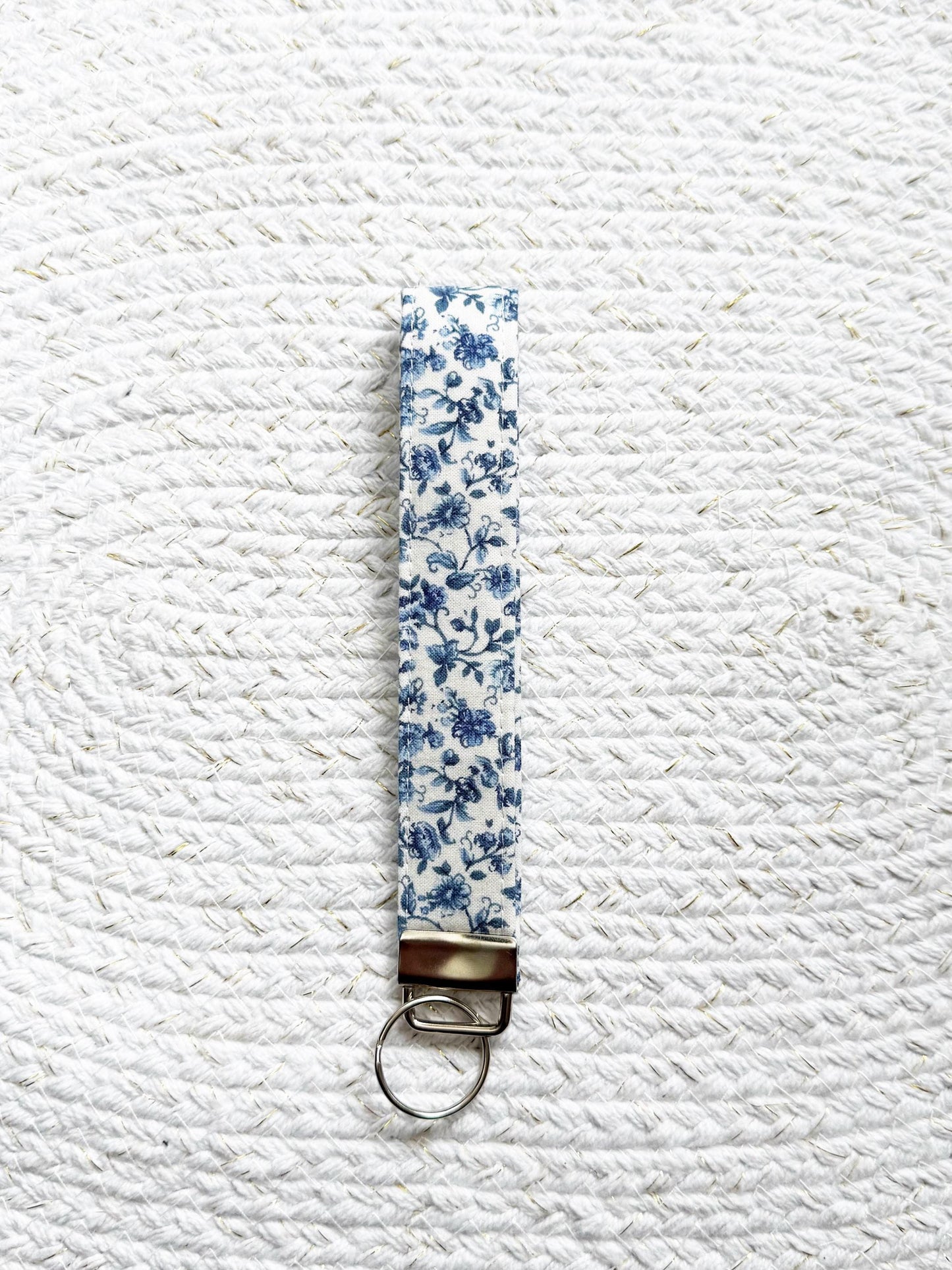 Blue Floral On Cream Key Fob