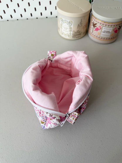 Pink Floral Quilted Mini Boxy Makeup Bag