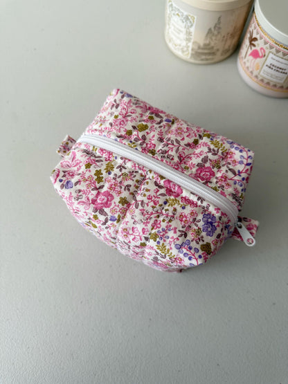 Pink Floral Quilted Mini Boxy Makeup Bag