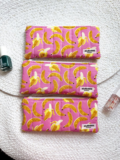 Bananas On Pink Quilted Pencil Case