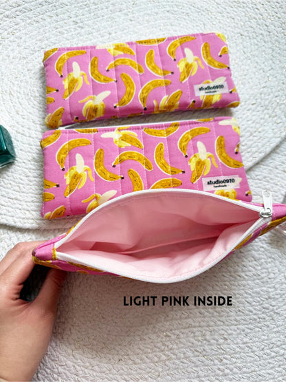 Bananas On Pink Quilted Pencil Case