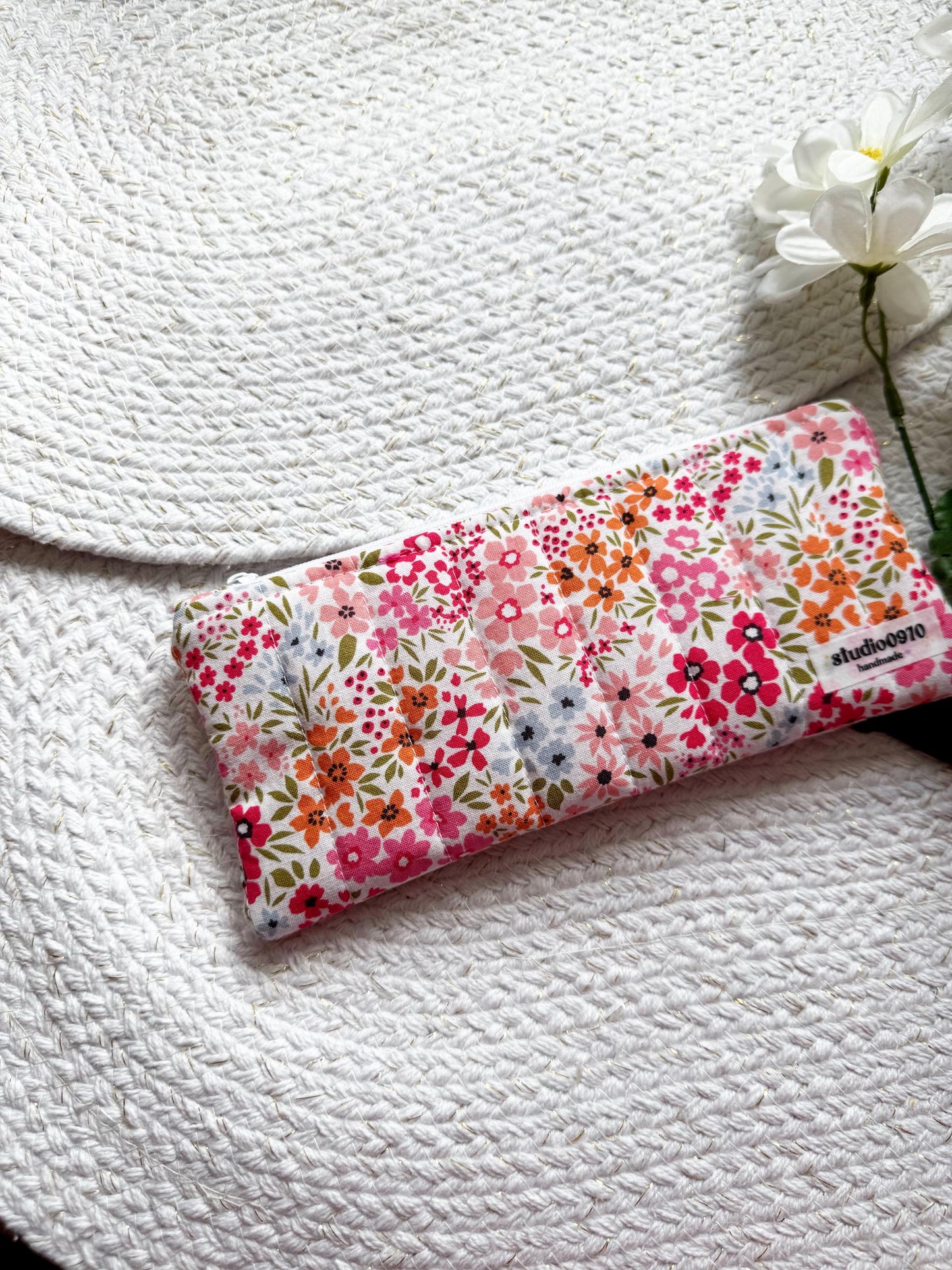 Floral On Pink Quilted Pencil Case