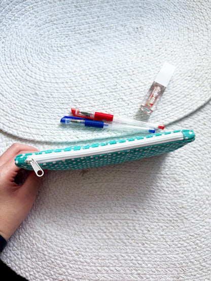 Turquoise Dot Quilted Pencil Case