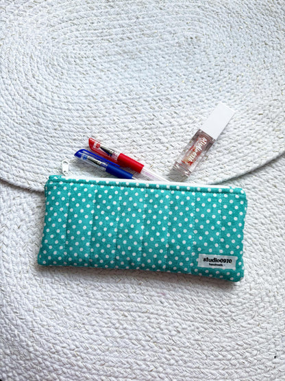Turquoise Dot Quilted Pencil Case