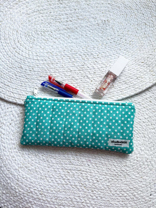 Turquoise Dot Quilted Pencil Case
