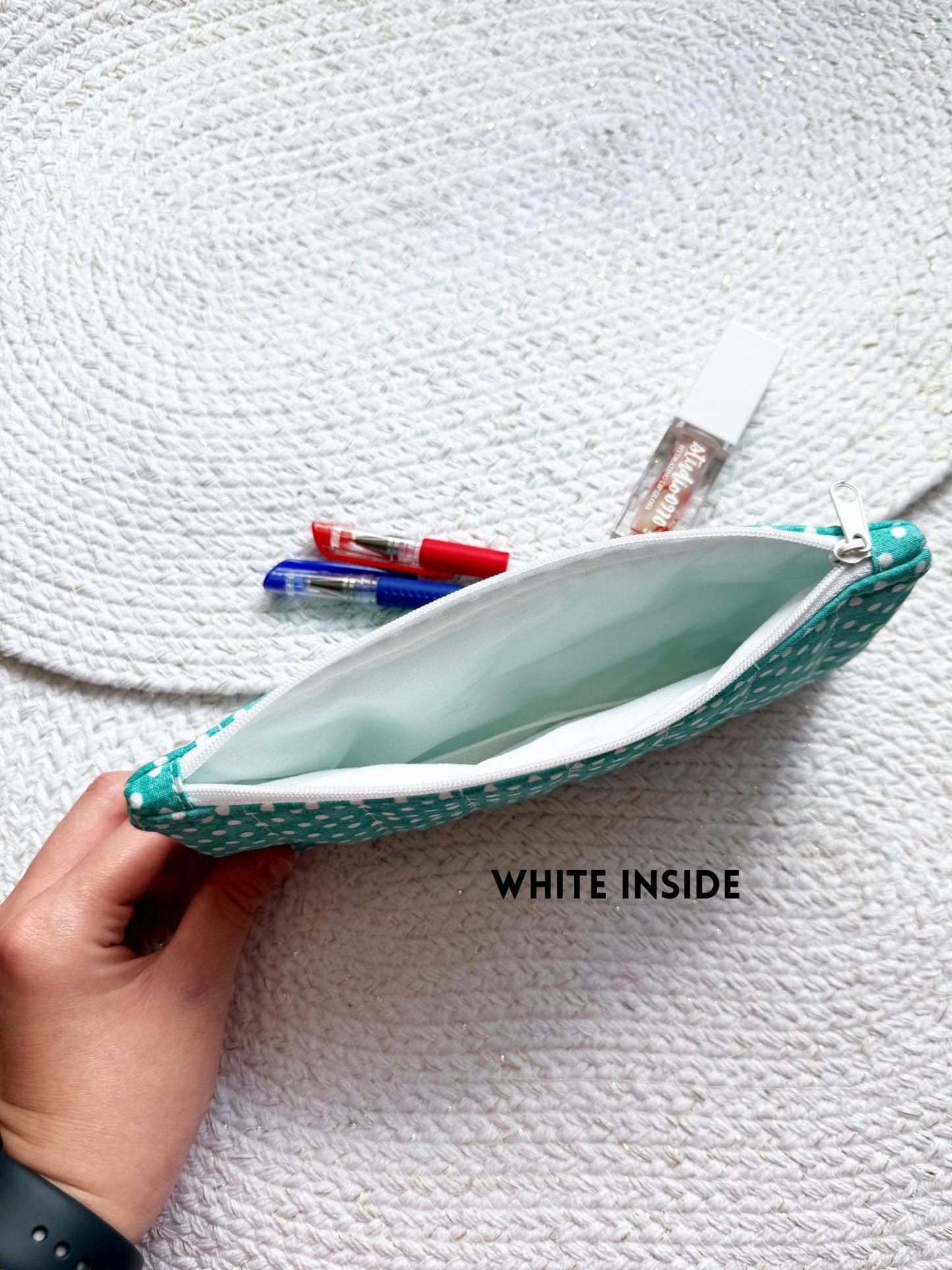 Turquoise Dot Quilted Pencil Case