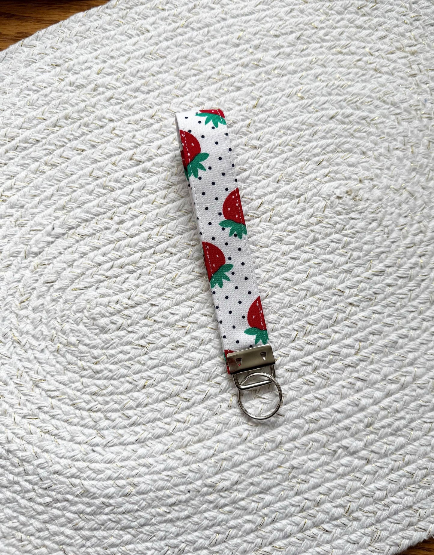 Strawberry on Dots Key Fob