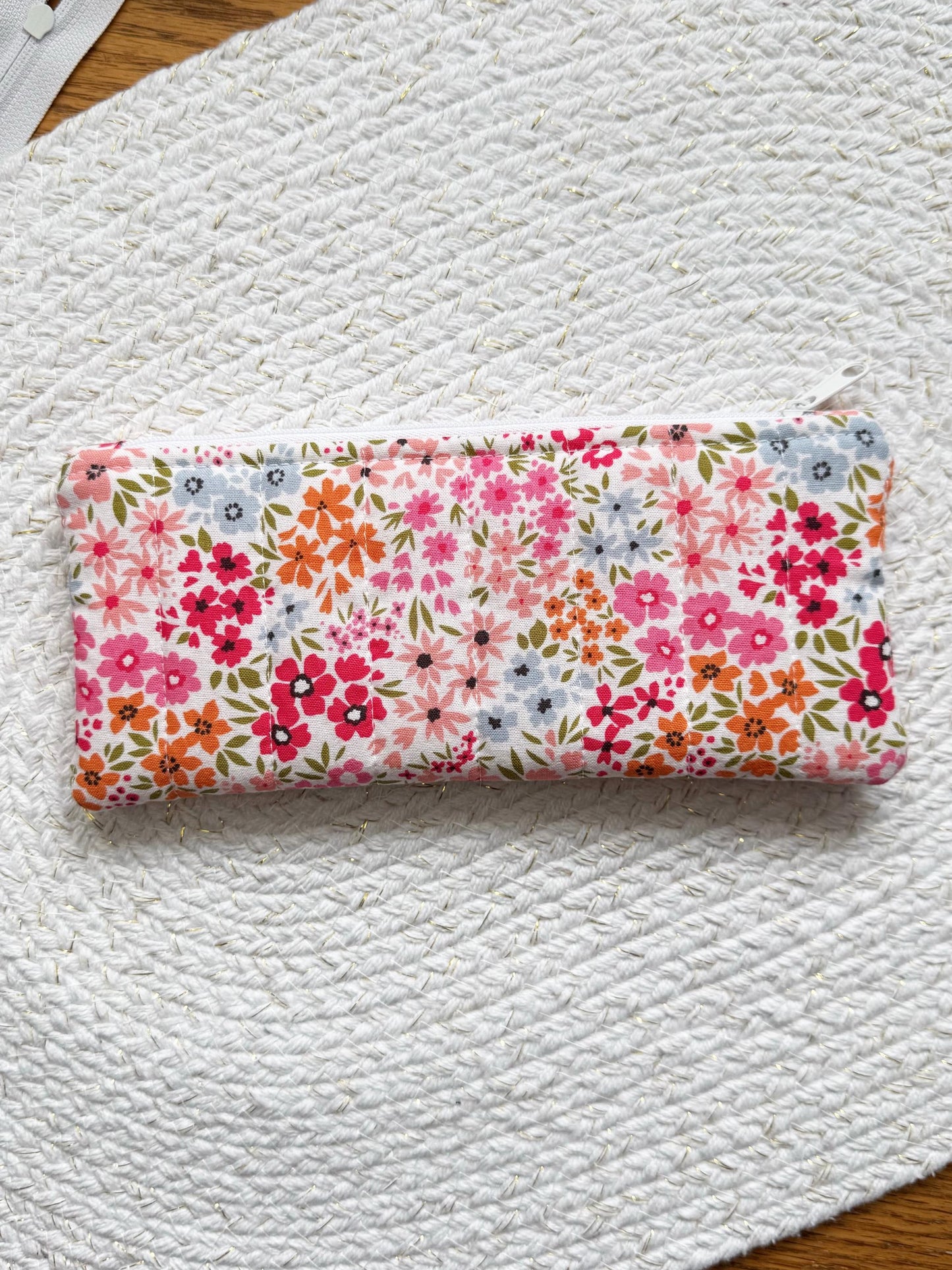 Floral On Pink Quilted Pencil Case