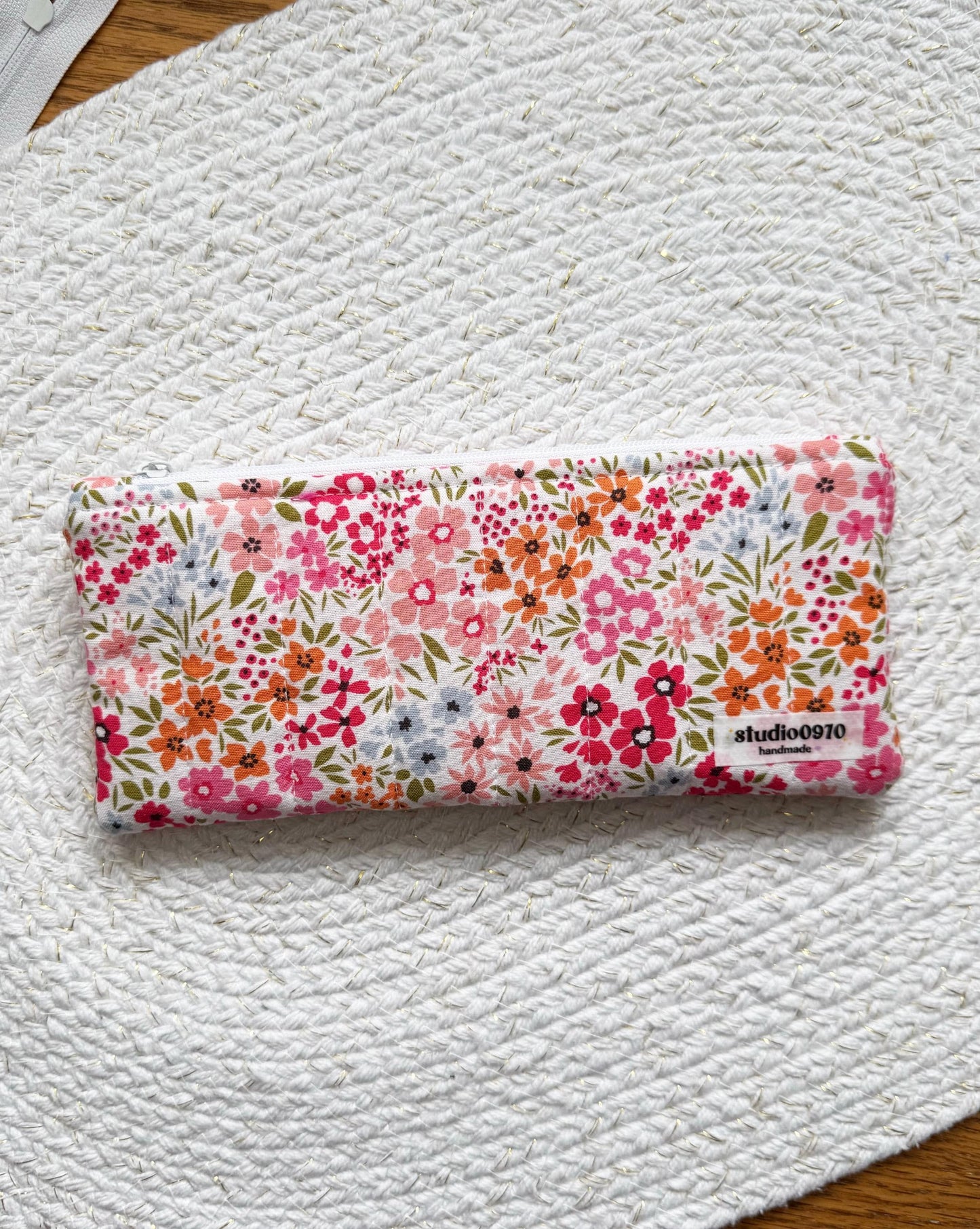 Floral On Pink Quilted Pencil Case