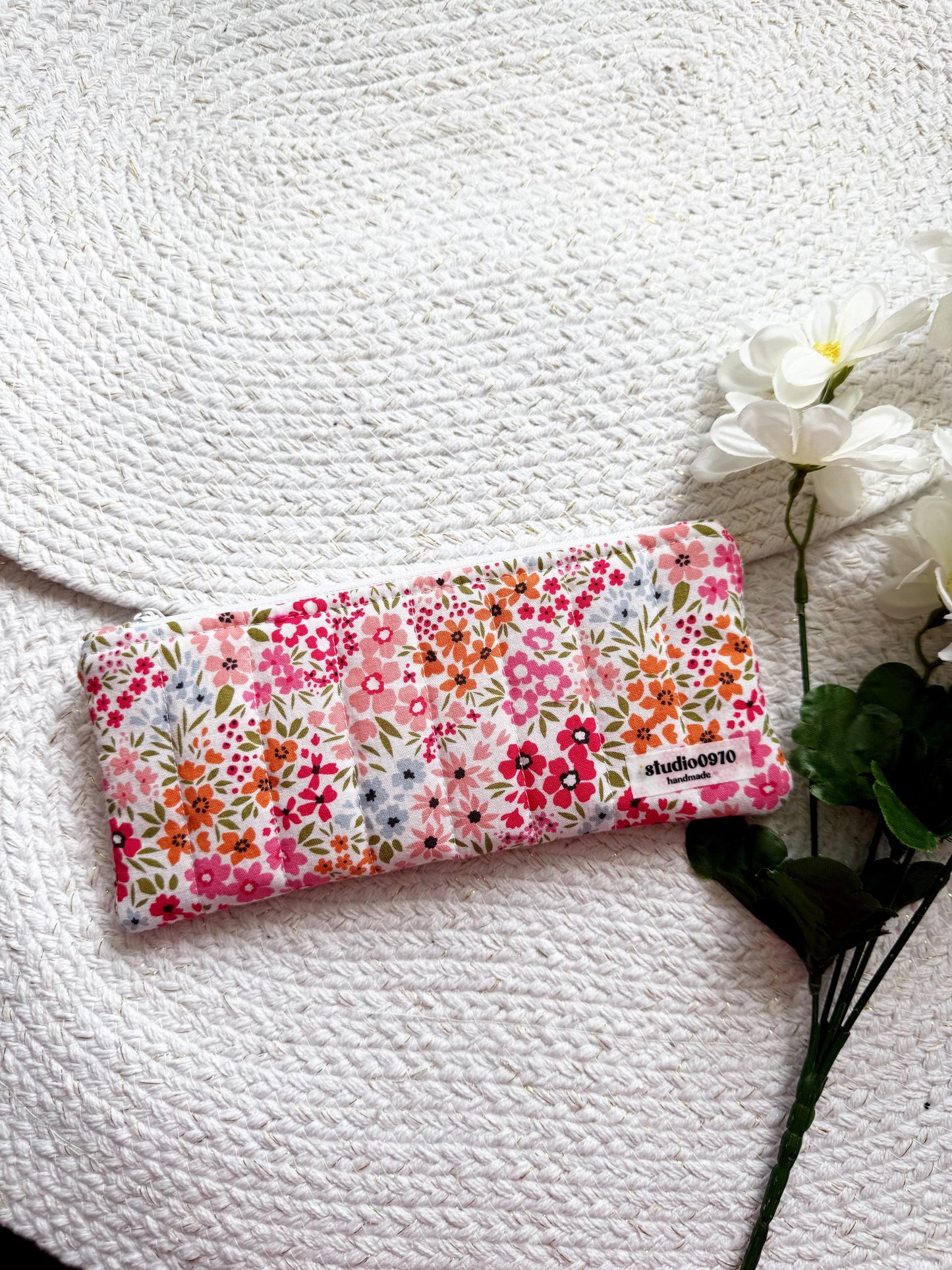 Floral On Pink Quilted Pencil Case