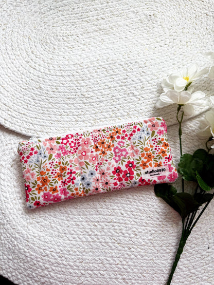 Floral On Pink Quilted Pencil Case