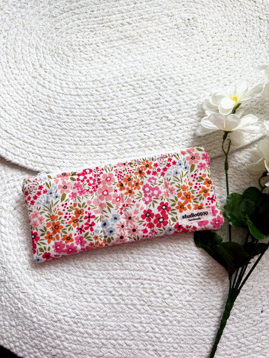 Floral On Pink Quilted Pencil Case