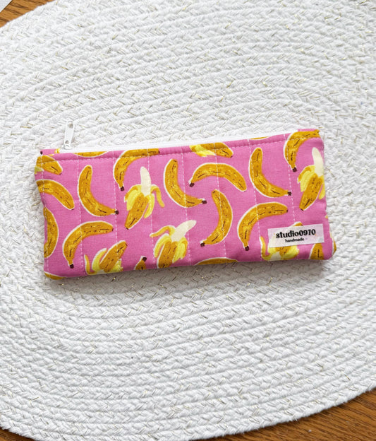 Bananas On Pink Quilted Pencil Case